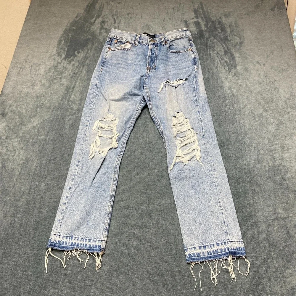 Aeropostale Jeans Womens 6R 30x27 Distressed Frayed Hem Super High Rise Straight